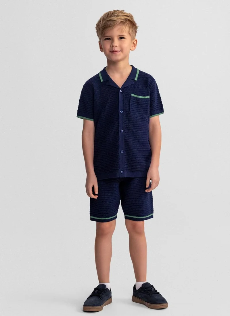 مينوتي Boys knitted navy blue polo shirt and shorts set 3-15 years